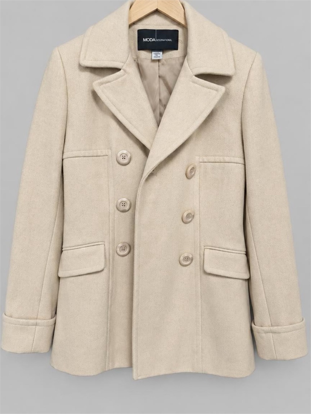 MODA International Cream Double-Breasted Peacoat